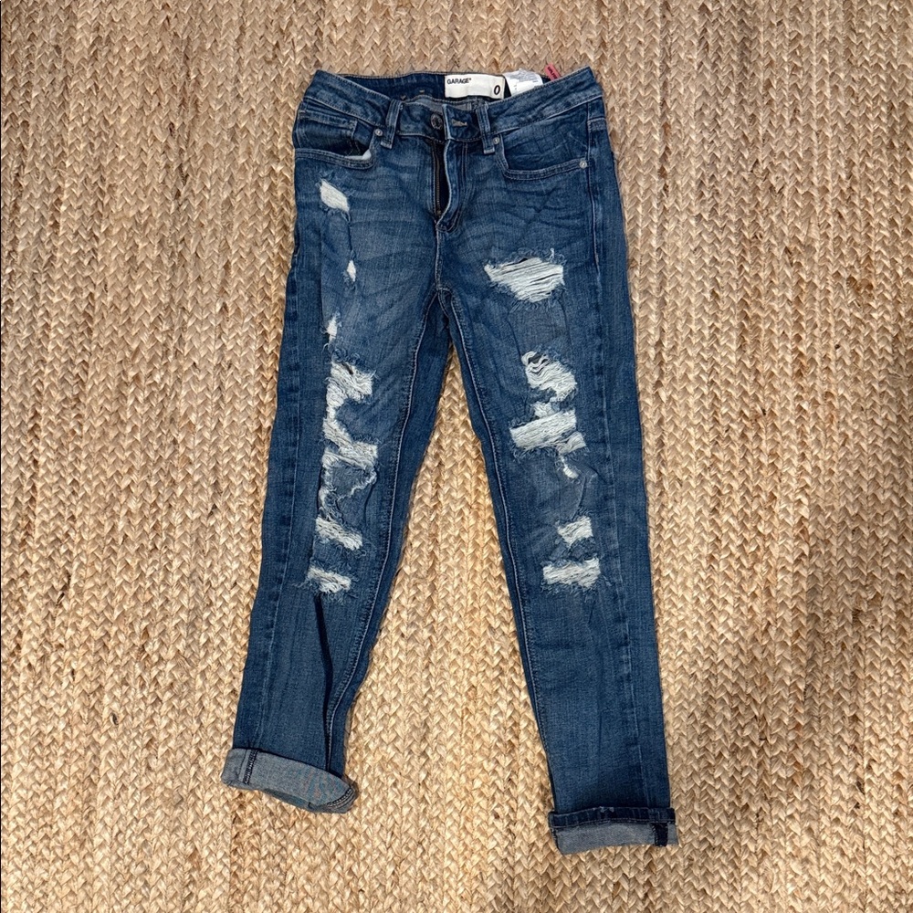Garage Dark Blue Distressed Cropped Jeans